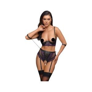 Cottelli Bondage - podprsenková súprava s putami (čierno-fialová)
