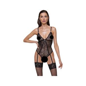 Cottelli - čipkované body s podväzkami a otvorom (čierne)