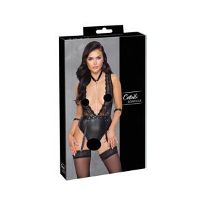 Cottelli Bondage - čipkované body s nákrčníkom (čierne)