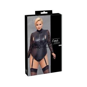 Cottelli Bondage Plus Size - čipkované body s rukávmi (čierne)