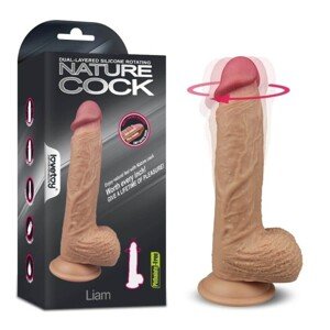 Dvojvrstvový silikónový rotačný realistický penis Liam v telovej farbe