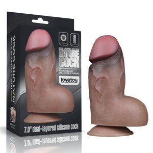 7" Dvojito vrstvový silikónový prírodný penis hnedý