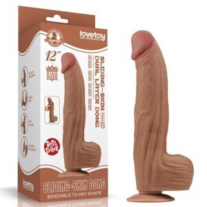 12'' King Sized Sliding Skin Dual Layer Dildo Hnedé
