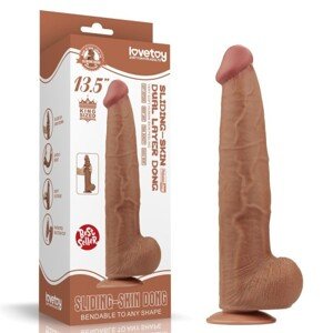 Veľký penis s dvojitou vrstvou a posuvnou kožou Hnedý