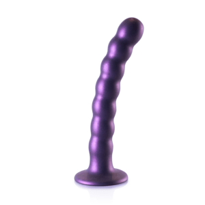 Korálkované silikónové dildo na bod G - 16,5 cm - metalická fialová