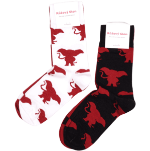 Merch – hravé slonie ponožky čierne Růžový Slon (3 ks), L
